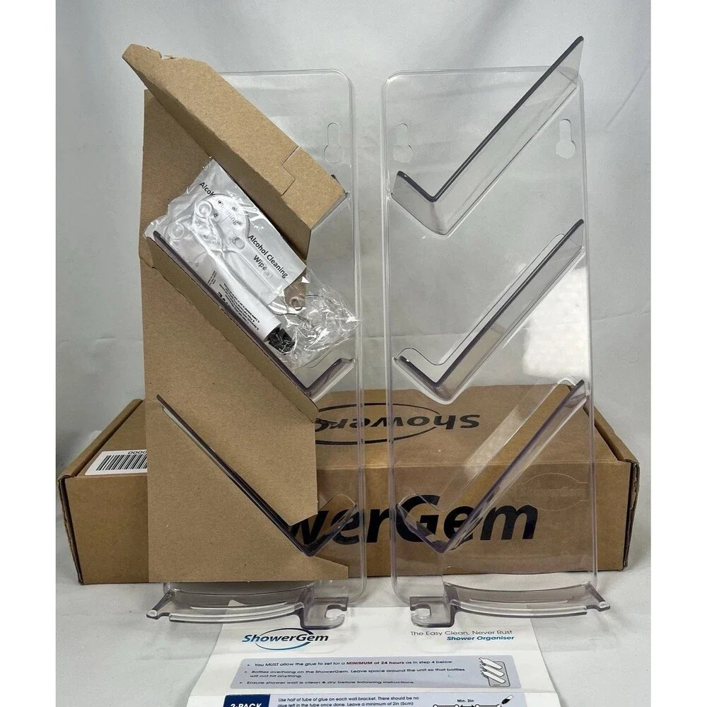 ShowerGem Acrylic Shower Organizer Twin Pack Caddy Shelf Aesthetic Storage NIB